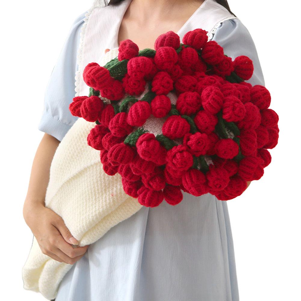 Handmade Crochet Flower Bouquet Rose Bouquet Gift For Valentine's Day Birthday Decorative Eternal Flower Bouquet Home Decoration