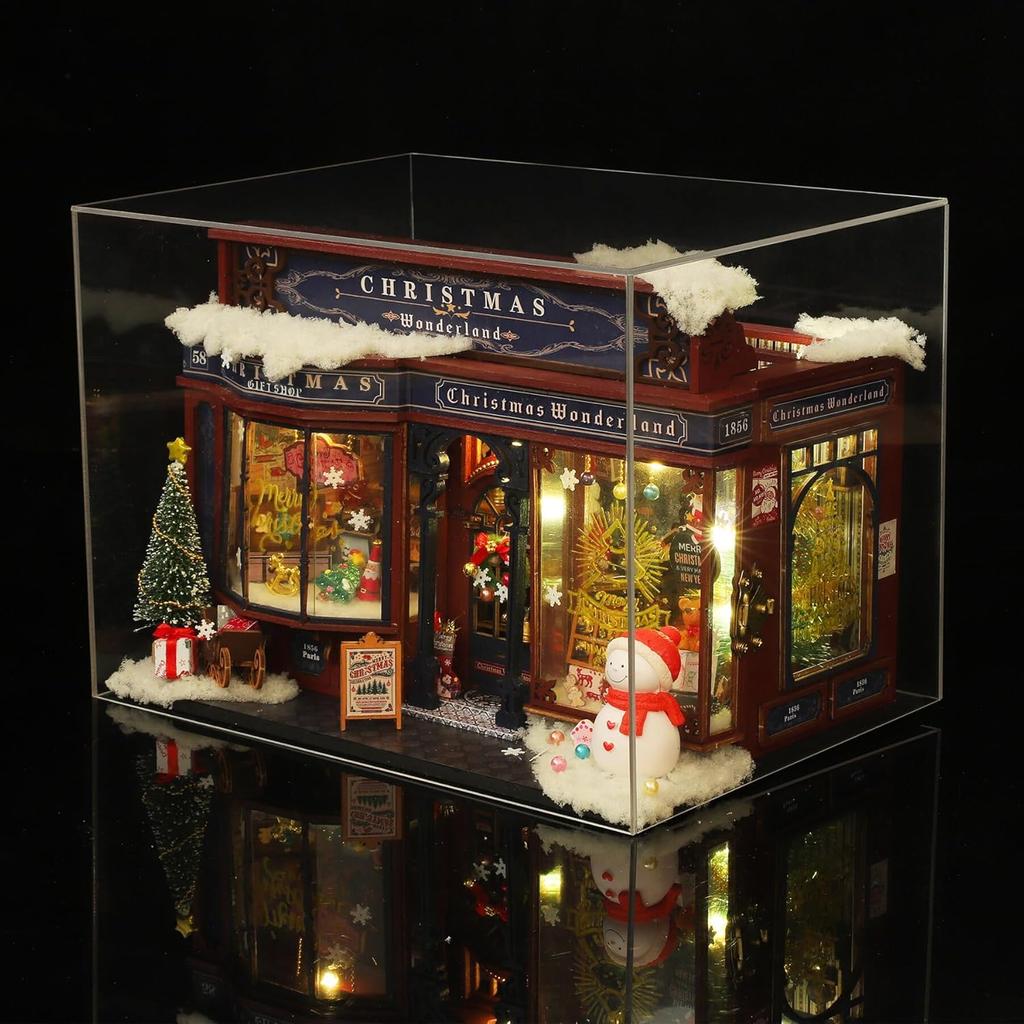 Christmas Miniature Dollhouse Kit, DIY Dollhouse Miniature House Kit for Adults, Tiny House Kits Mini Model Building Sets with Music