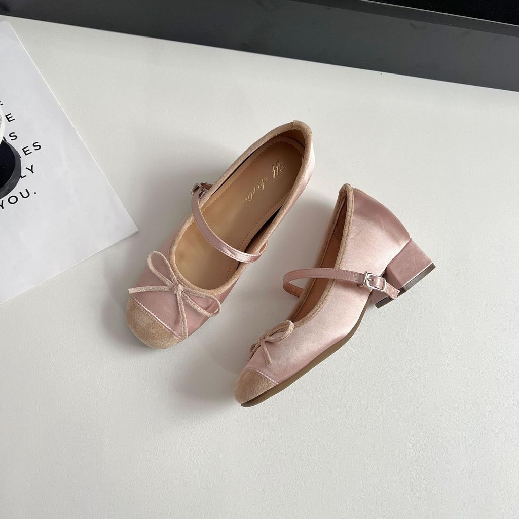 Height Increase 7cm Color Matching Round Head Thick Heel Mary Jane Shoes Women's 25 Spring New Xiaoxiangfeng Word with Light Mouth Single Shoes