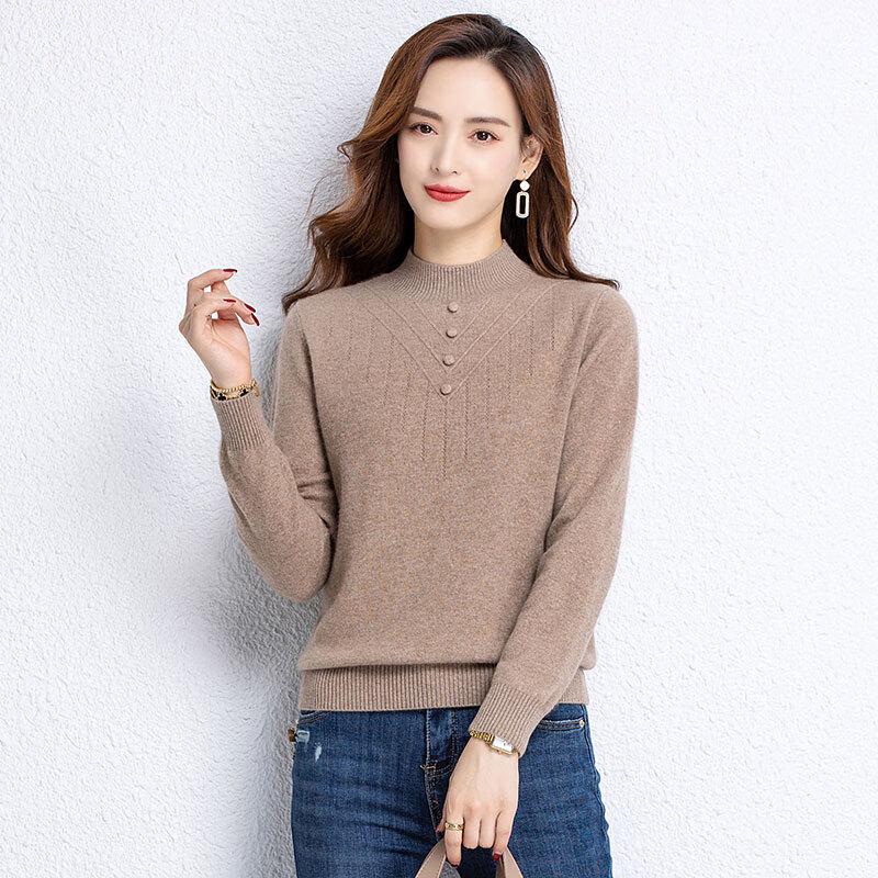 

Женский вязаный свитер из смесовой шерсти с полуворотником L