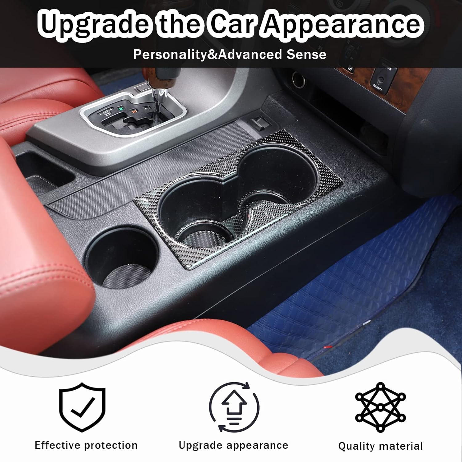 Center Consoles Cup Holder Panel Sticker Trim for Toyota Tundra 2007-2013 Accessories, HIRUFAIT Real Carbon Fiber Automotive Interior Decorative