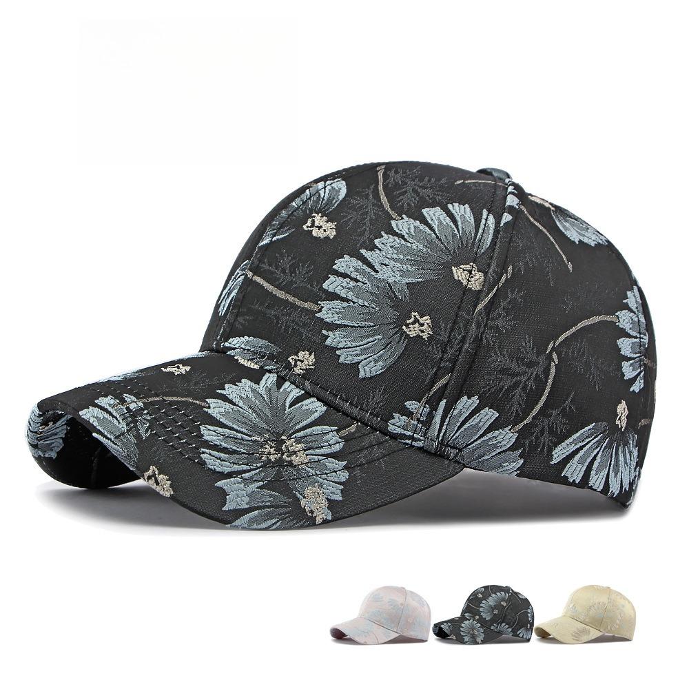 Women’s Ethnic Jacquard Baseball Cap, Floral Print Structured Brim Sun Hat, Casual Outdoor Duckbill Cap