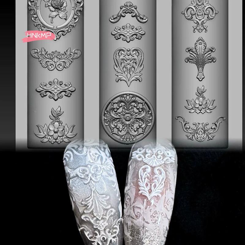 1Pcs Cartoon Christmas Silicone Nail Mold Baroque French Style High Transparent 3D Relief DIY Nail Art Decorations Nail Template