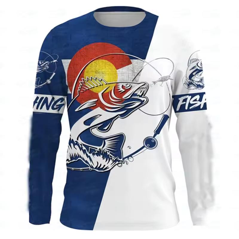 Outdoor Fishing Print Summer Men/Women O-Neck T-shirt Casual Long Sleeve Oversized Pullover Fashion Tops Trend Men Clothing
