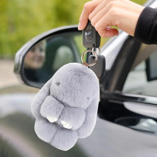Přívěšek na klíče Králíček ve tvaru zajíčka Klíčenka z umělé kožešiny Světlá barva Držák na klíče do auta Taška Příslušenství k peněžence