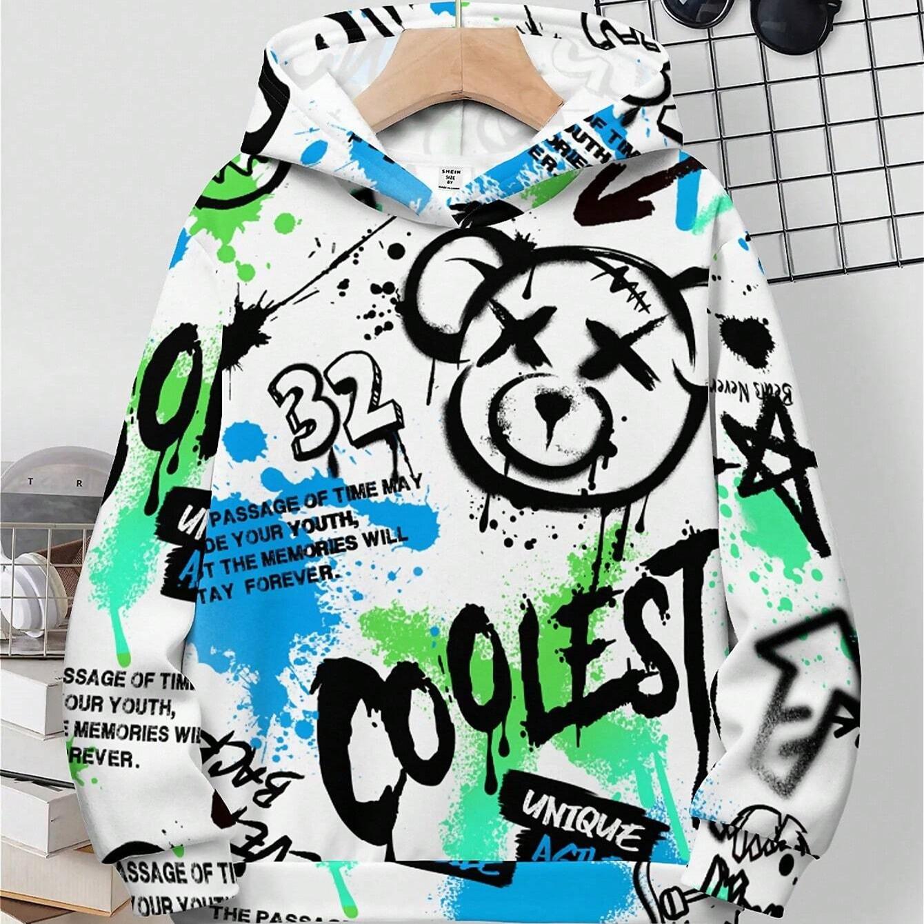 

Повседневная минималистичная толстовка с капюшоном с рисунком игровой консоли для мальчиков, подходит для игрового дня осенью/зимой 160