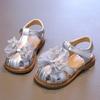 Girls Closed Toe Soft Sole Sandals, Summer Crystal Bow Princess Beach Shoes for Middle and Big Kids