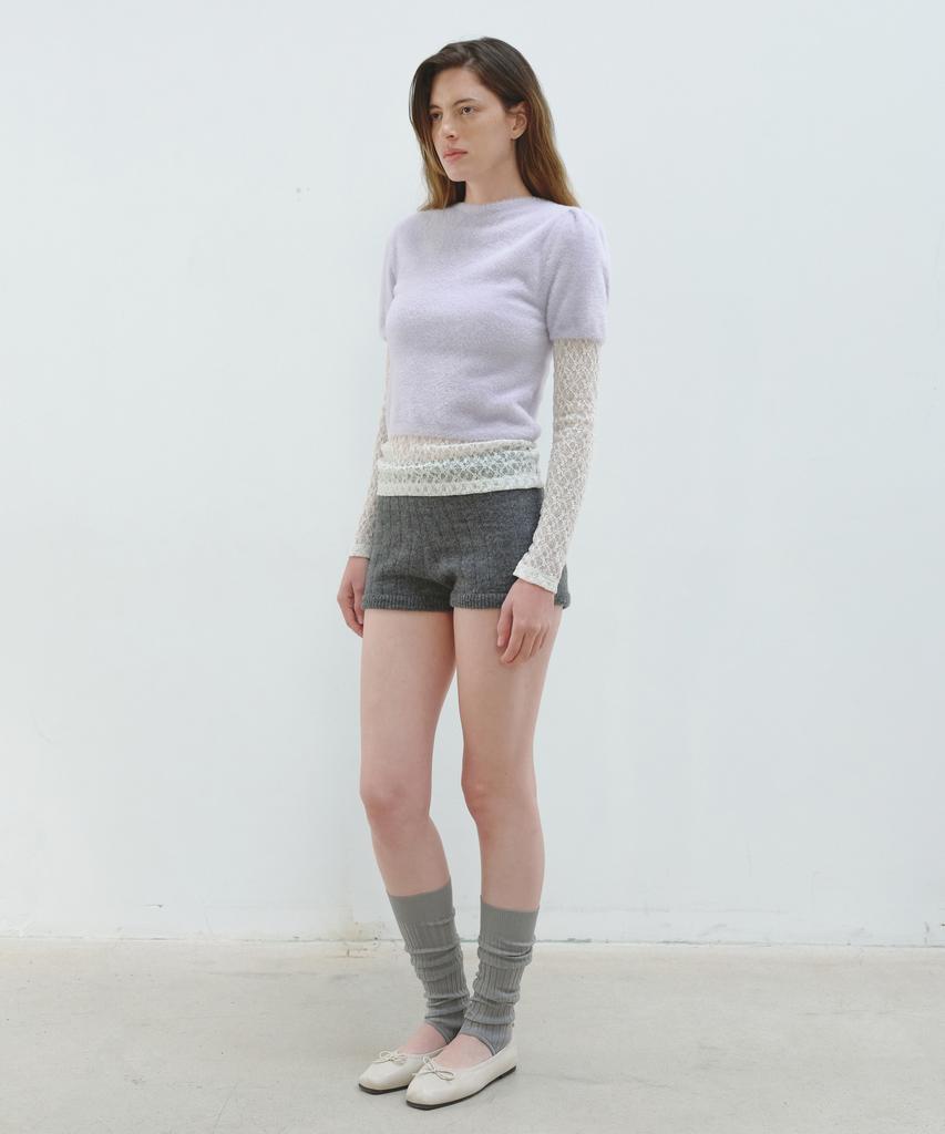 Aobteu Hairy Puff Sleeve Knit - Lavender