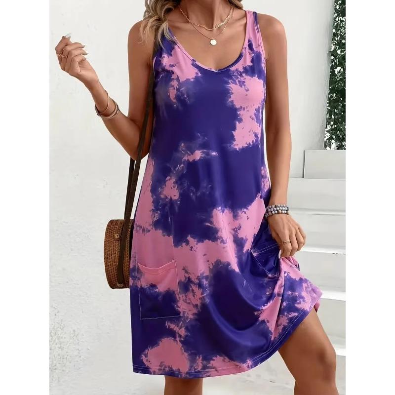 Tie Dye Print Tank Dress, Elegant Sleeveless Dress For Spring & Summer, Women s Clothing L