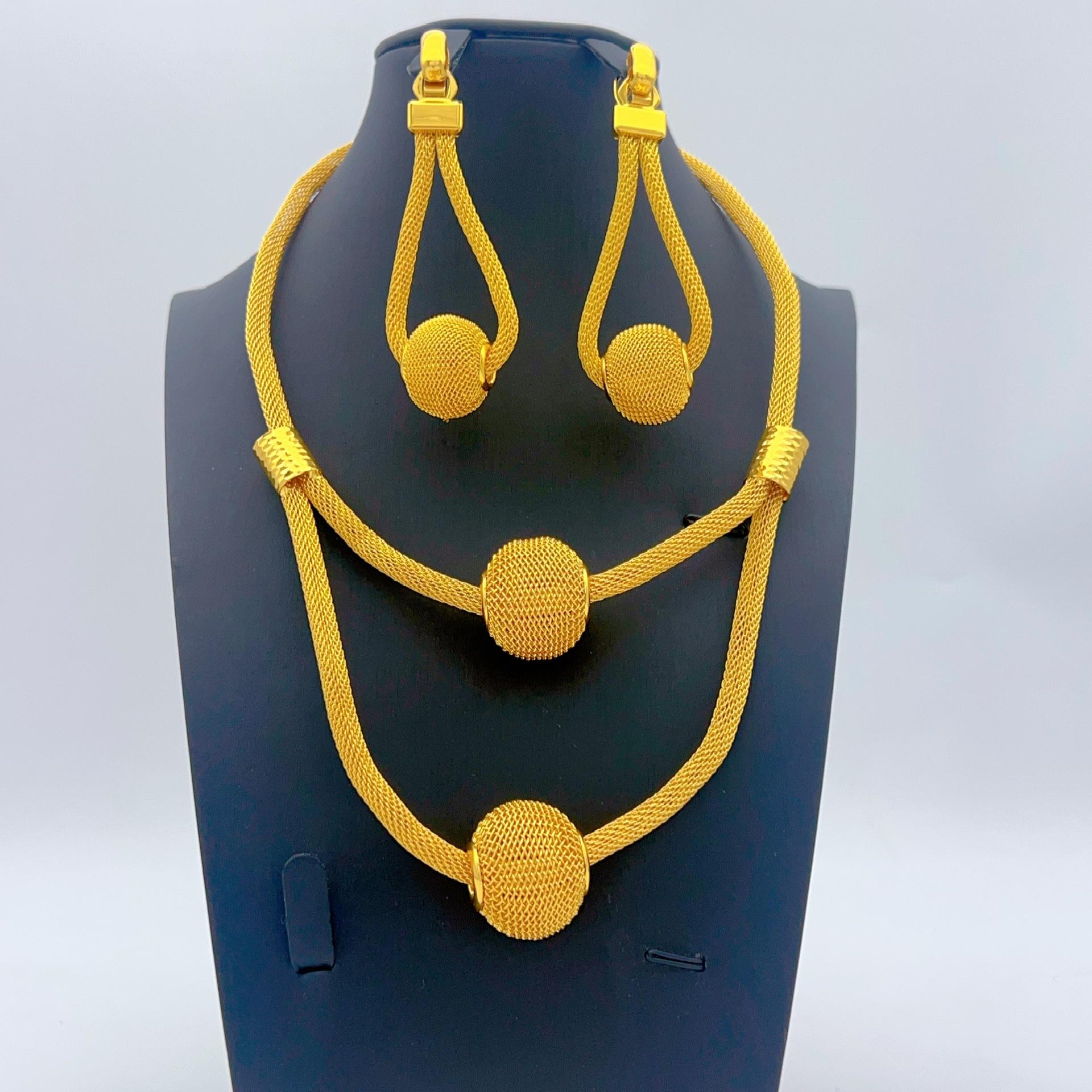 Arab Dubai 24K Gold Plated Necklace Earrings Set Copper Alloy Bridal Jewelry Earrings2026 45CM