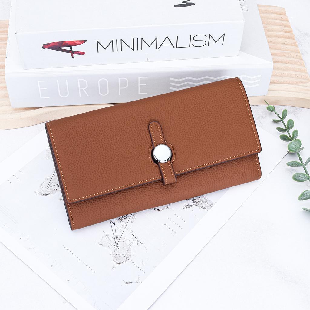 Pure cowhide women's long wallet 2026 new large-capacity multi-card wallet leather strap hand wallet women