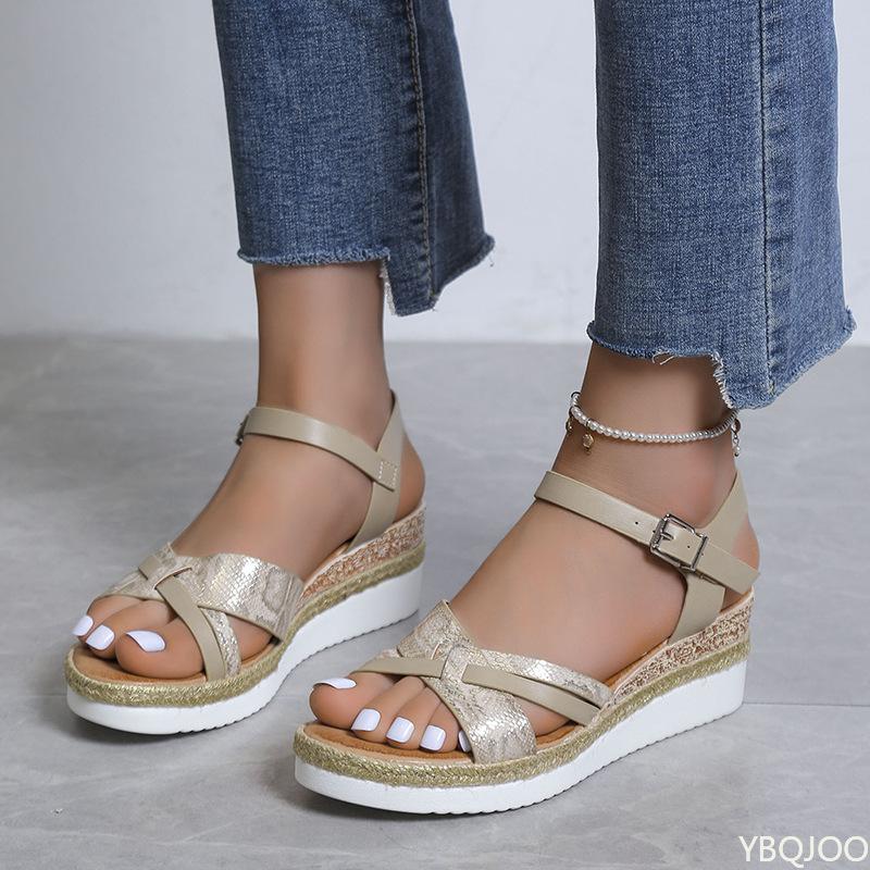 Women 2026 new Buckle Strap Platform shoes Woman Open Toe Thick Bottom No-Slip Sandalias Summer Simple fashionable Wedge shoes