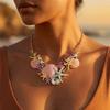 Dopamine Starfish Shell Coral Diamond-Encrusted Necklace Beach Vacation Style Accessory Women's Fashion Trend Gift