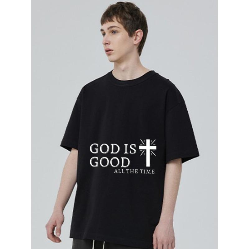 Černé Tričko Bůh je dobrý po celý čas Potisk kříže Náboženské Statement Tričko pro běžné nošení a vyjádření víry
