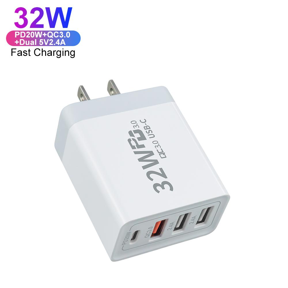 

EU US Plug PD QC3.0 4 Port Charger 20W Charger Type C USB C Fast Charger Type-C Fast Charging Adapter for Apple IPhone Android US