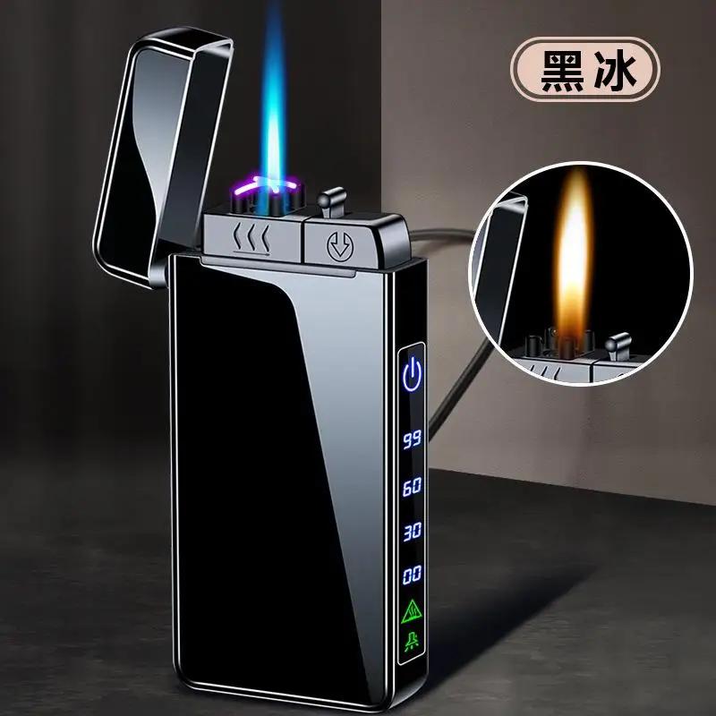 2024 New Metal USB Windproof Lighter Jet Dual Plasma Arc Lighter Gas Electric Rechargeable Lighter Does Not Contain Gas