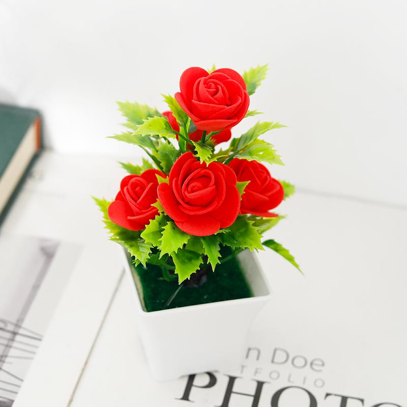 Artificial Plants Small Bonsai Home Christmas Wedding Decoration Fake Flowers Rose Potted Ornament Office Garden Desk Accessory