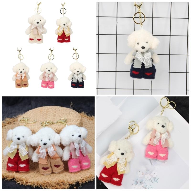 Cute Dog Keychain With Knitted Pants And Bowknot Stylish Keyrings Ornament For Women Girls Gift Accessories