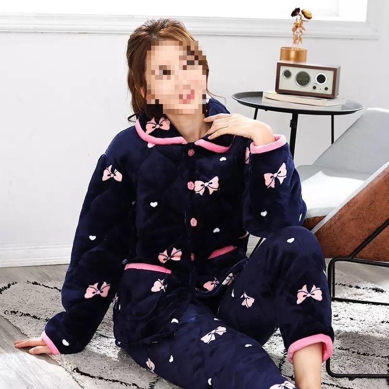 Pajamas women's three-layer thickened winter suit can wear large-size thermal padded loungewear