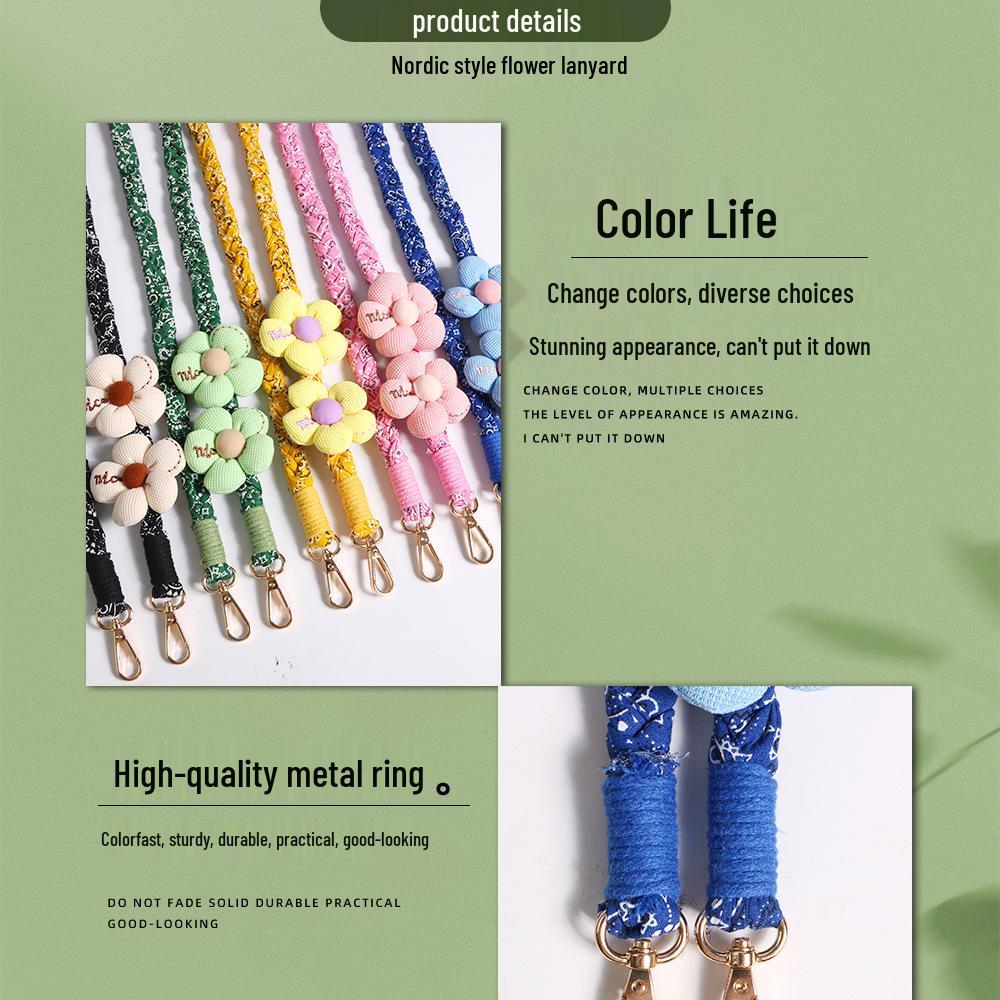 Daisy Flower Crossbody Phone Lanyard: Anti-Lost Handmade Woven Strap with Pendant