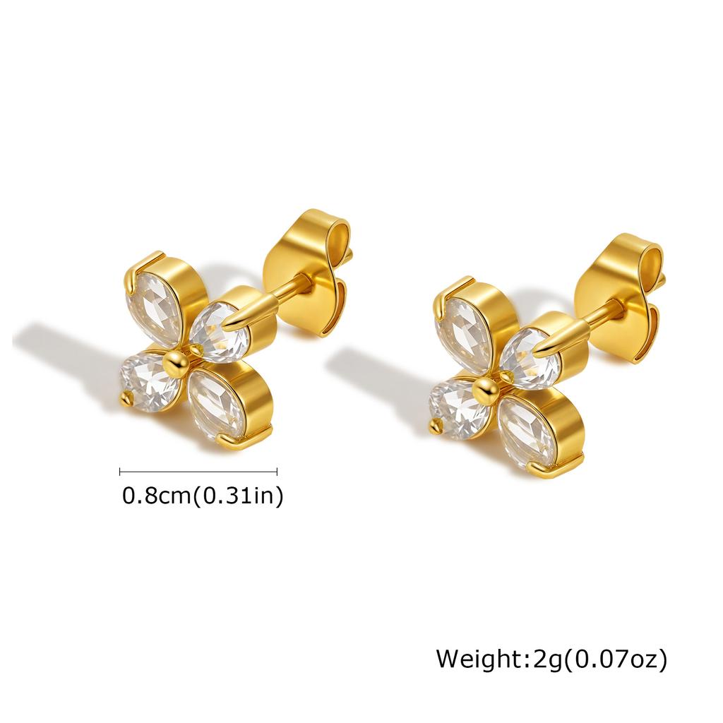 Luxury Zircon Four Leaf Flower Hoop Earrings for Women, Hypoallergenic Stainless Steel Charm Earrings, Party Jewelry Gift