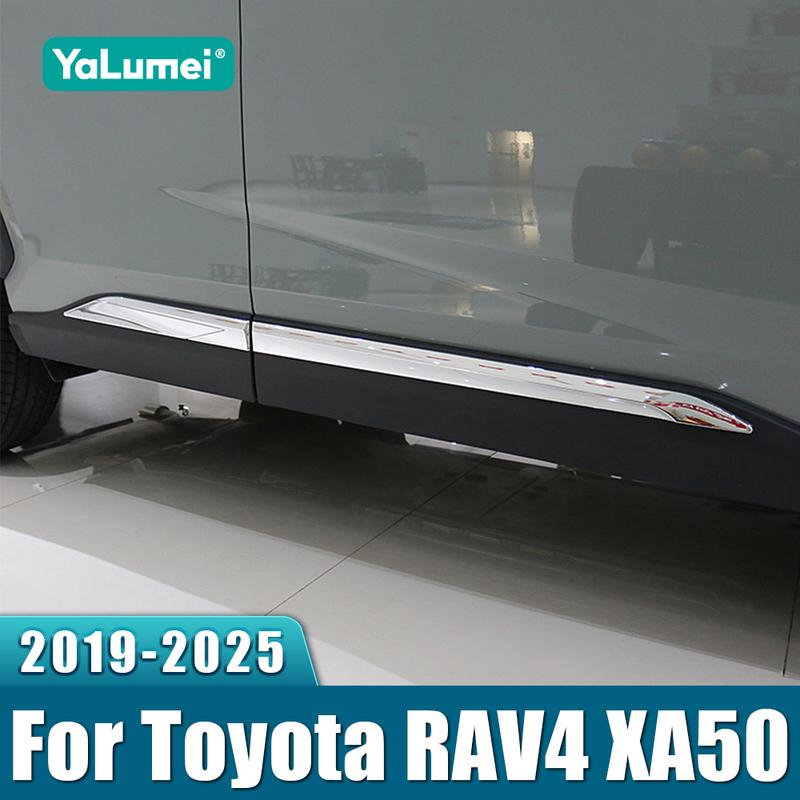 Car Side Skirt Stickers Side Body Door Trim Strips For Toyota RAV4 XA50 2024 2025 Hybrid Accessories
