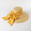 High-quality Hand-knitted Petal Wheat Straw Flat Top Large Eaves Basin Hat Women's Fashion Big Bow Beach Sun Shade Straw Hat