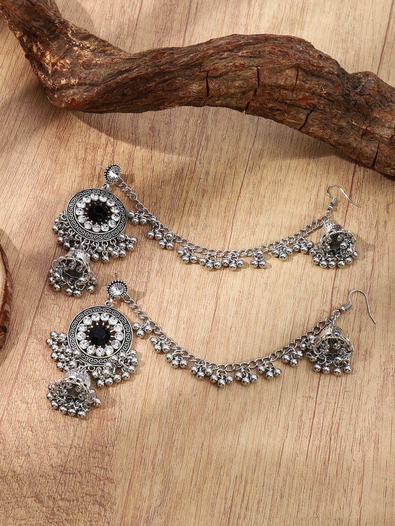Retro Ethnic Long Tassel Rhinestone Zirconia Earrings for Women - Court Style Statement Drops