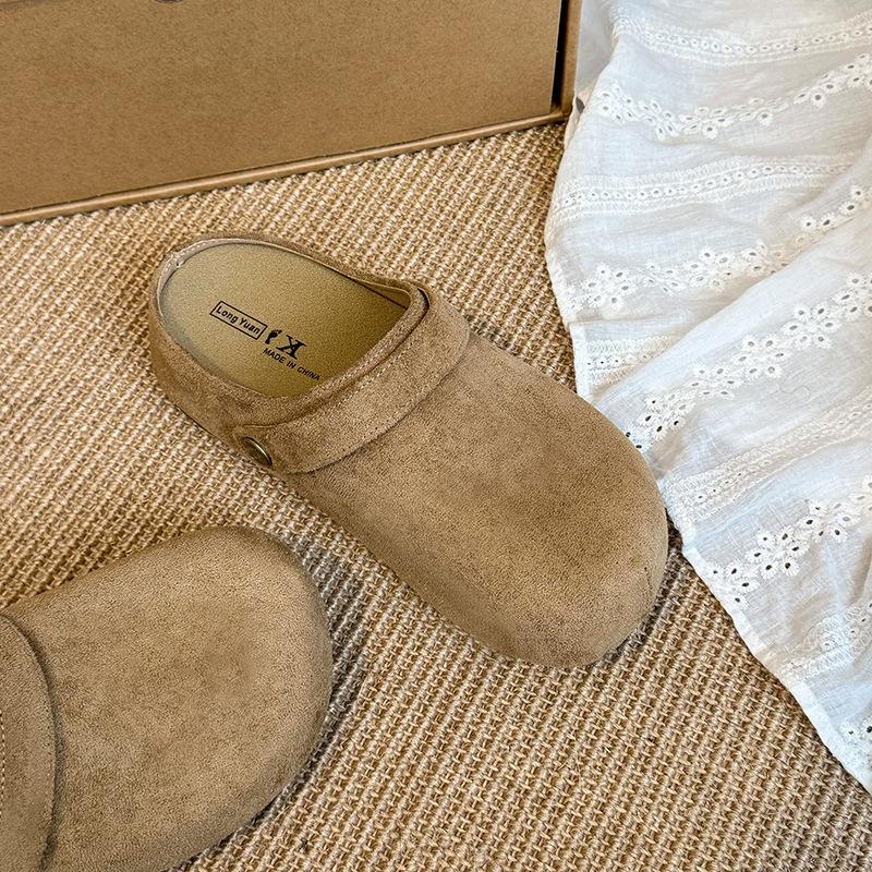 2025 New Two-wear Super Fire Bag Head Half Slippers Women's Niche Round Head Lazy Simple and Comfortable Single Shoes