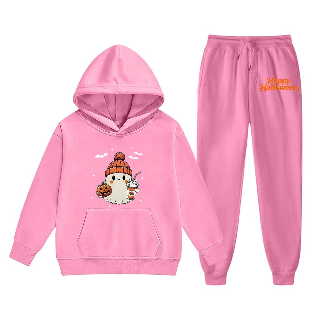 Kids Halloween Hoodie Set with Graphic Print Pullover Sweatshirt and Matching Pants Comfortable Casual Outfit for Boys and Girls