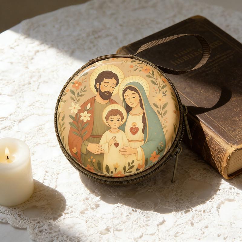 Religious Iron Artwork Rosary Bag Zippered Storage Pouch Organizer for Prayer Beads Travel Church Accessories