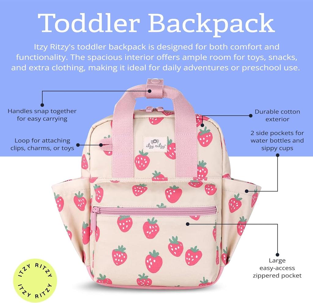 Backpack - Daycare Bag - Features Adjustable Shoulder Straps Strawberry School Bag