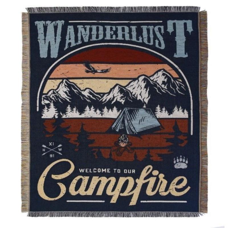 Vintage Camping Blanket With Mountain Landscape Wanderlust Woven Tapestry Throw Boho Outdoor Picnic Rug Campfire Decor For Rv