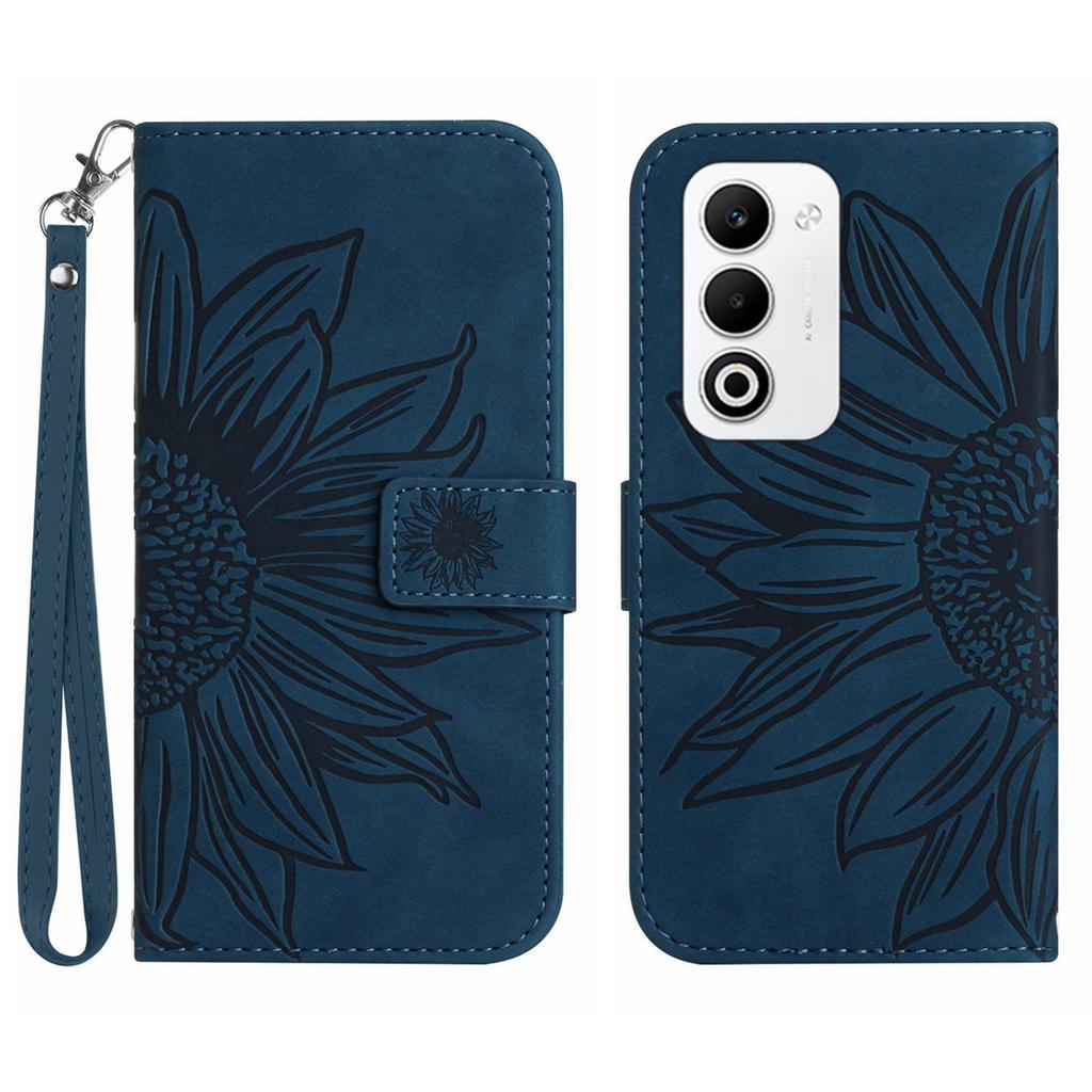 For Oppo A5 5G Case Sunflower Imprint Leather Wallet Phone Cover with Wrist Strap