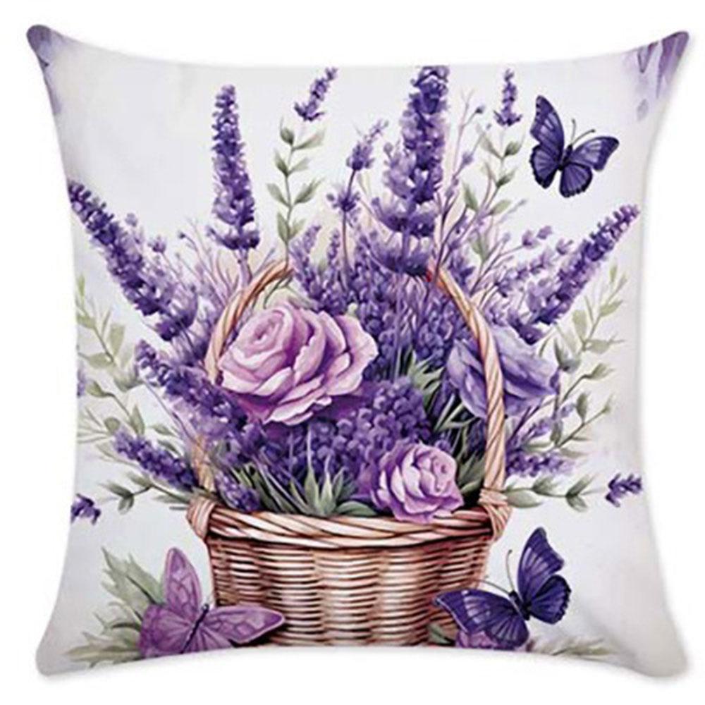 

Lilac Check Lavender Pattern Home Decor Pillowcase Living Room Sofa Polyester Cushion Cover with Zipper 16x16Inch