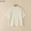 ZANZEA Women Casual Round Neck Solid Color Loose Short Sleeve Blouse