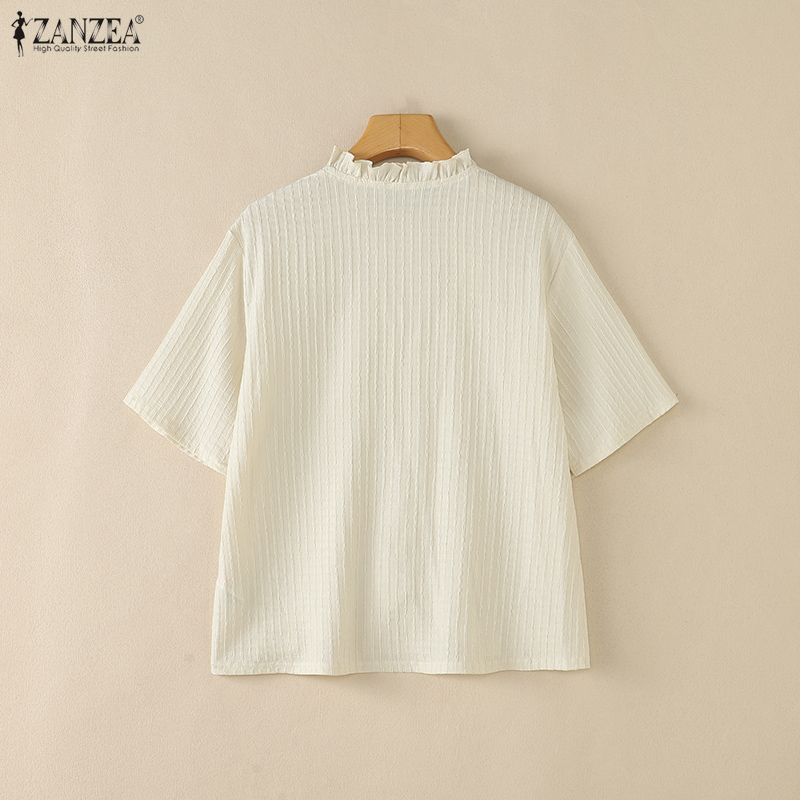 ZANZEA Women Casual Round Neck Solid Color Loose Short Sleeve Blouse