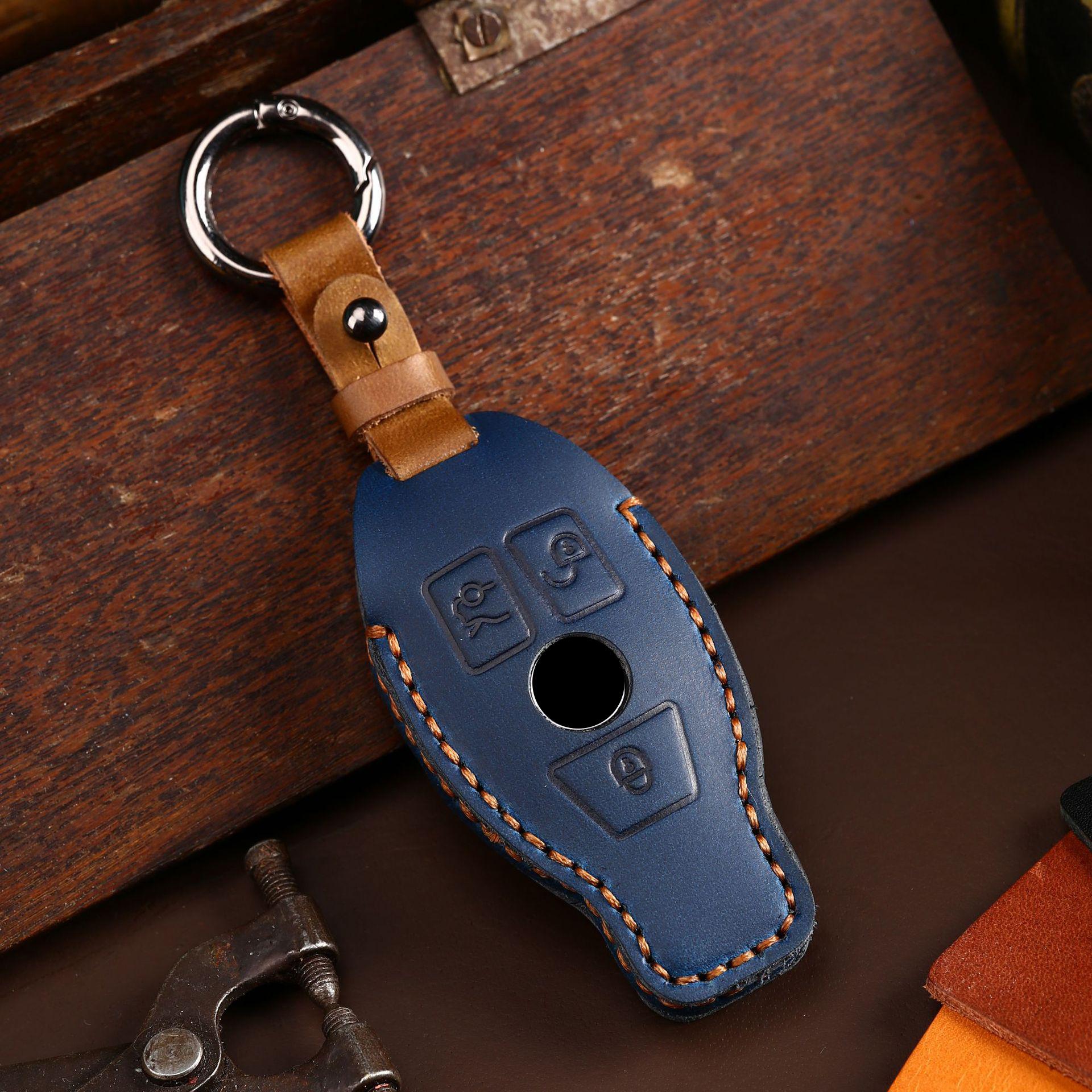 

Leather Car Smart Key Case Cover Keychain Fob Protector Shell for Mercedes Benz S450 Maybach Accessories Keyring Holder Bag