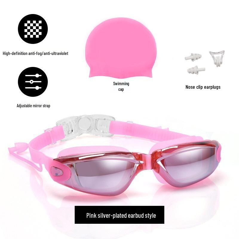 Professional Adult Racing Swim Set: Anti-Fog Silicone Goggles with Plated Waterproof Glasses