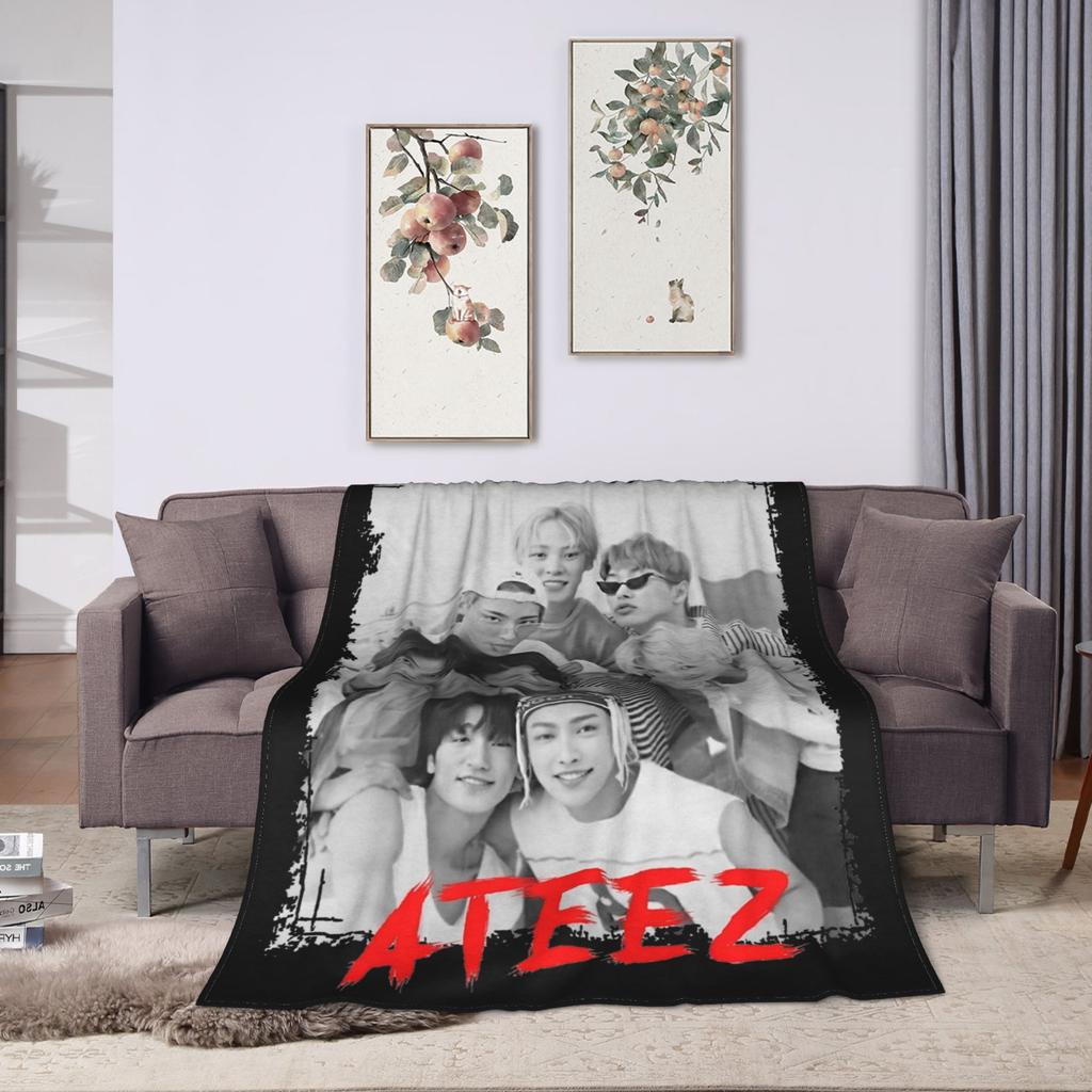 Korean Kpop Ateez MINGI Blanket Flannel Printed  Breathable Super Warm Throw Blankets for Home Travel Bedding Throws