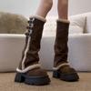 10Cm ultra-thick-soled trouser boots women's winter small height-increasing Merad hairy button boots