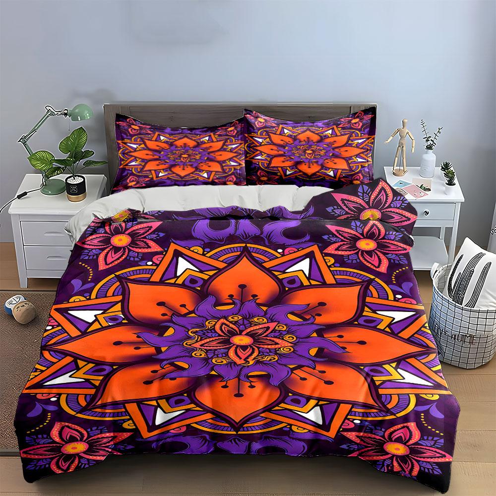 Orange and purple mandalas. Bedding sets Duvet cover sets Duvet covers Pillowcases(1* Duvet Cover 2* Pillowcases without duvet insert)