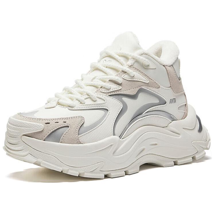 Anta Comfortable Fashionable Slip-Resistant Warm Mid-Top Casual Shoes Women Casual Shoes White Beige Gray 122448987-3