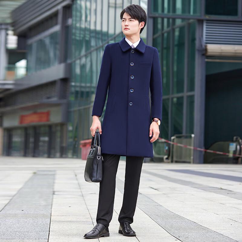 Teluoman Men's Mid-Length Wool Blend Work Overcoat