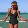 Women Solid Color One Piece Mesh Splicing European Style Swimsuit