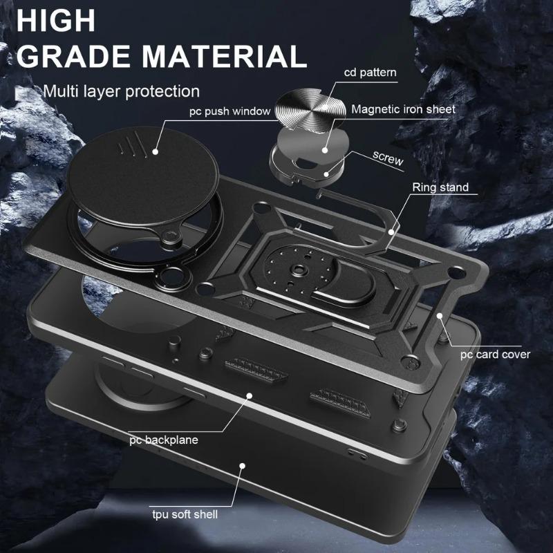 Shockproof Armor Case for Xiaomi 15 Ultra Cover Slide Lens Protection Magnetic Ring Stand Holder Phone Cover for Xiaomi 14 Ultra