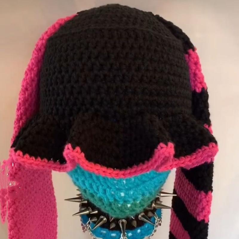 New Hand Knitted Embroidered Big Brim Hollow Fisherman Hat Showing Face Little Cute Knitted Hood
