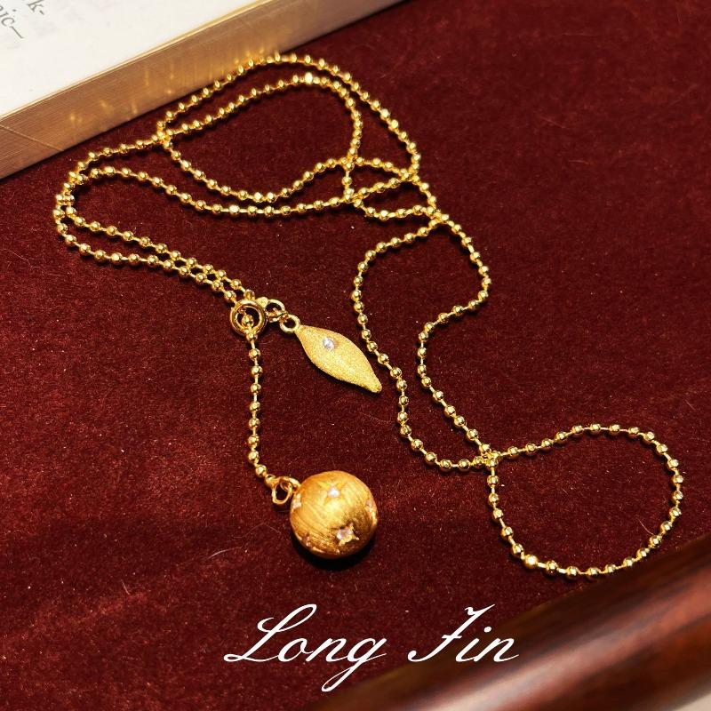 Gold Brushed Ball Necklace, High-End Fine Flash Autumn And Winter Sweater Chain, Women'S Niche Light Luxury