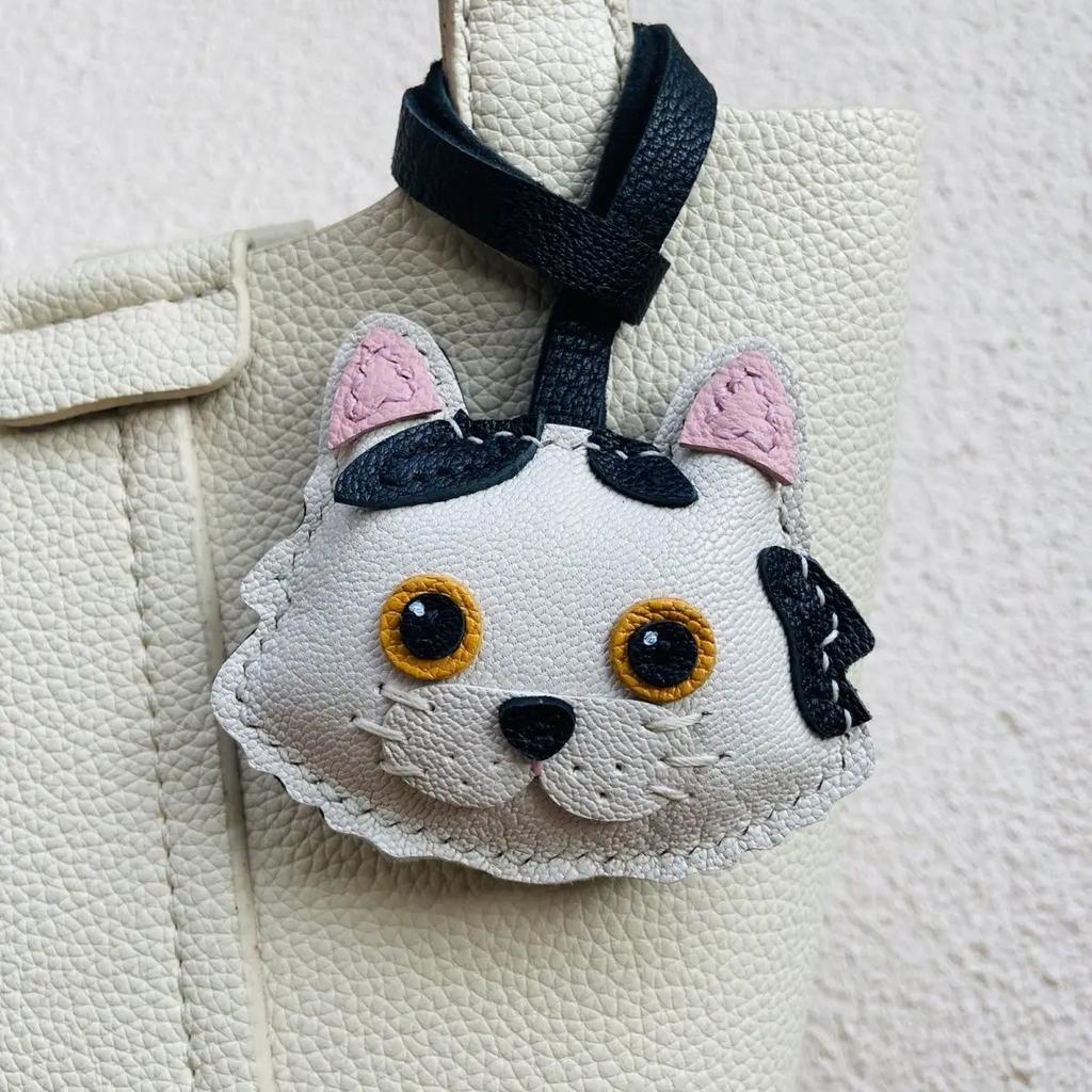 Cat Theme Brand Latest Cowhide Bag Hanging Accessories Sheepskin High Quality Key Chain Backpack Charms Diy Bag Decor Great Gift