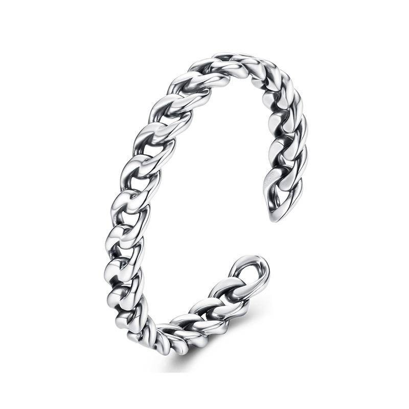 BAMOER Solid 925 Sterling Silver Cuban Link Band Ring for Women Men, Classic Minimalist Open Chain Link Cocktail Ring SCR1129 resizable